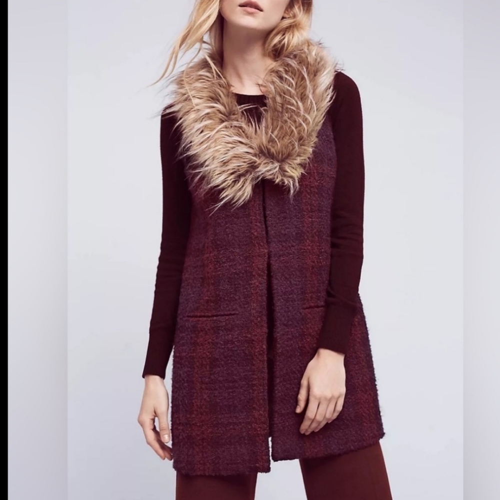 Anthropologie Sanctuary Wool blend vest with detachable faux fur collar M